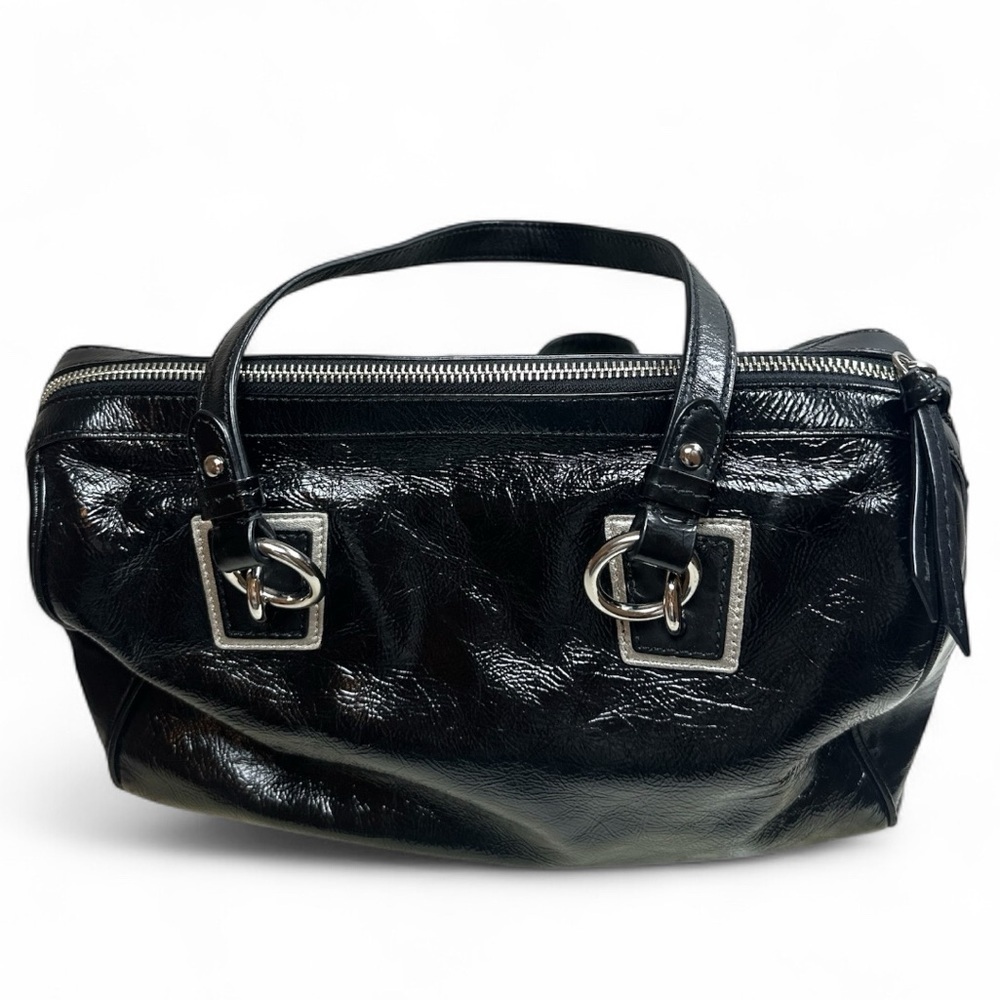 Coach Black Patent Inlaid Leather & Suede Cs Satchel Handbag - Picture 4 of 9